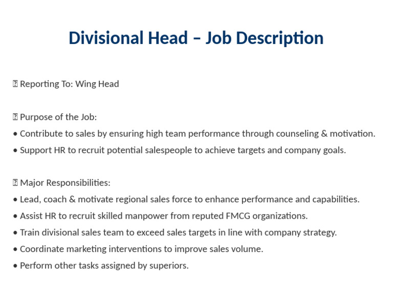 Divisional Head Job Description Guide | PDF