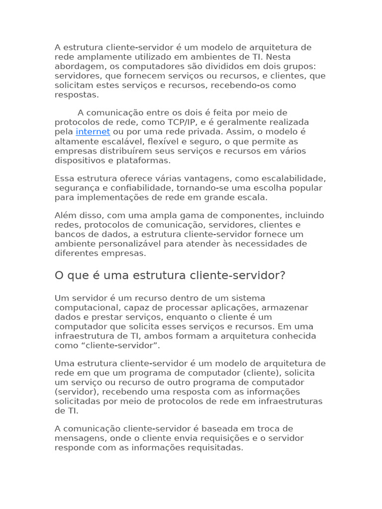 Estrutura Cliente-Servidor em TI | PDF | Modelo cliente – Servidor ...