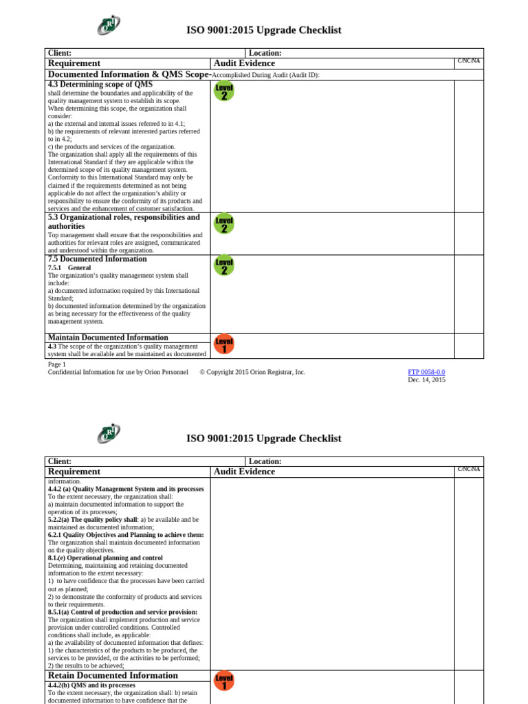 ISO 9001-2008 To 2015 Upgrade Checklist | PDF | Quality Management ...