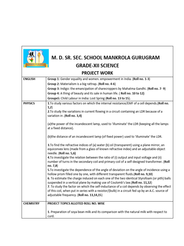 Grade XII Science Project Topics | PDF | Transformer | Refractive Index