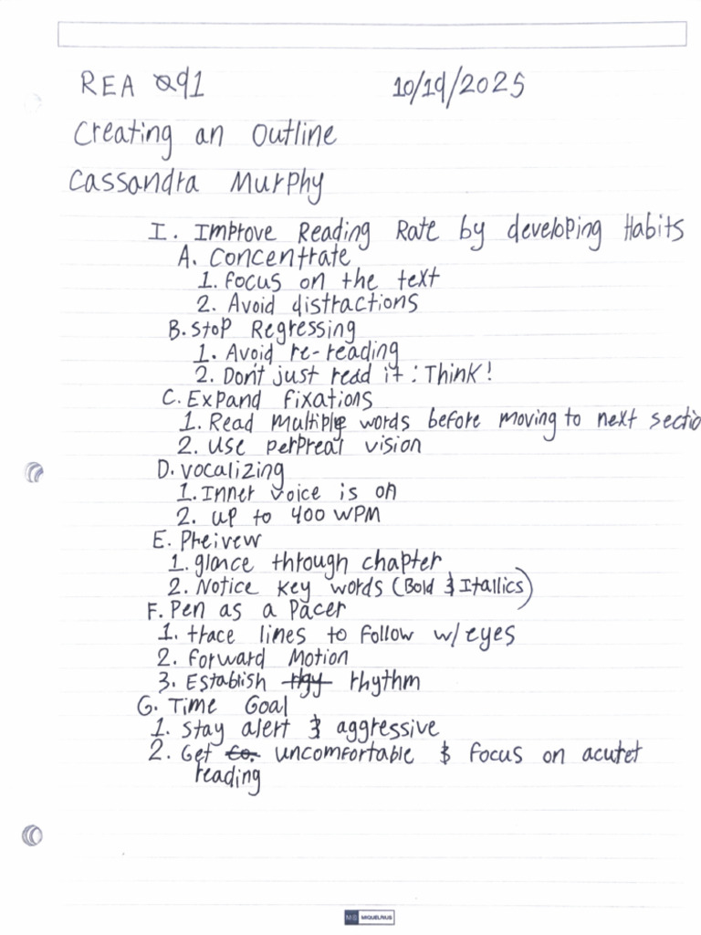 Reading Improvement Outline | PDF