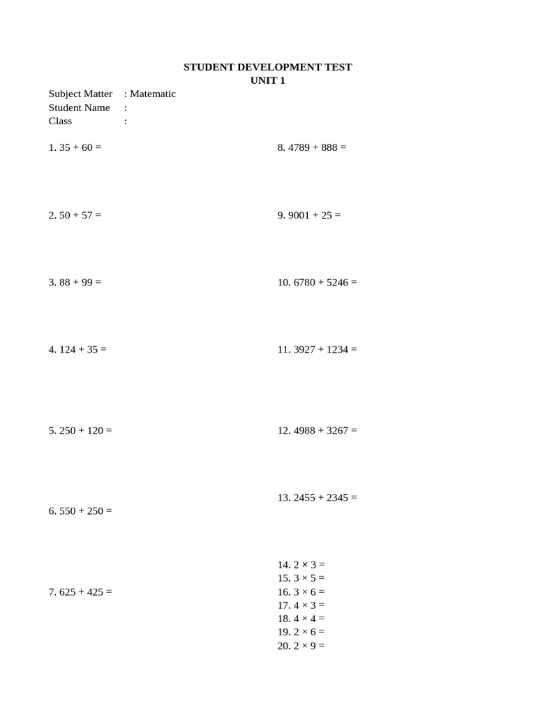 Math Test for Student Development | PDF