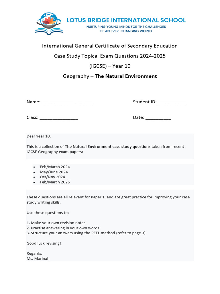 IGCSE Geography Case Study Questions | PDF | Rainforest | Deforestation