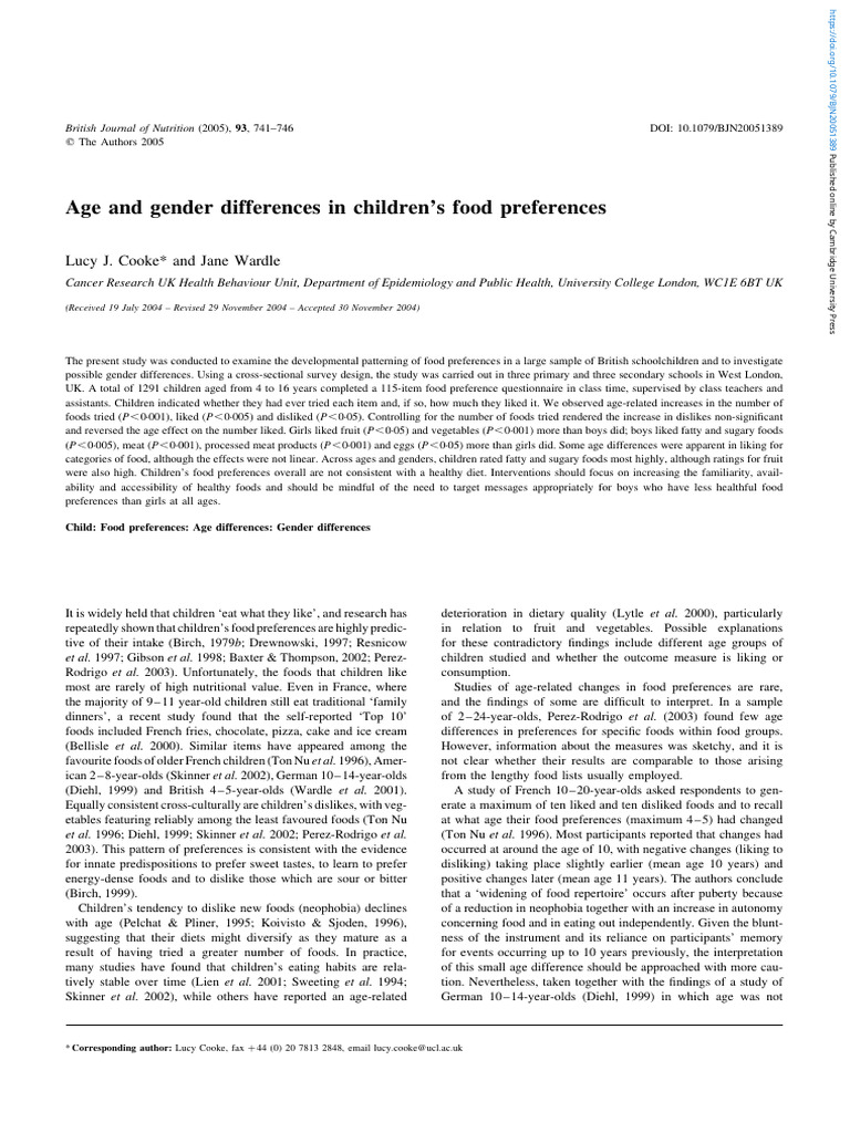 Age and Gender Food Preferences in Kids | PDF | Healthy Diet | Foods