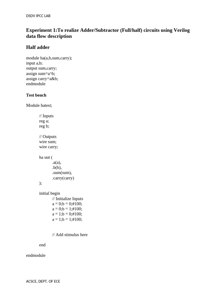Verilog Circuits: Adders, Subtractors, Flip-Flops | PDF | Hardware ...
