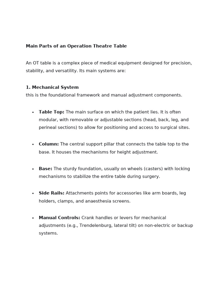 Operation Theatre Table Components Explained | PDF | Mechanical Engineering