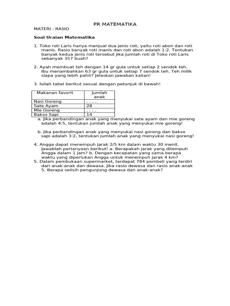 Soal Ujian Matematika: Rasio dan Toko Roti | PDF