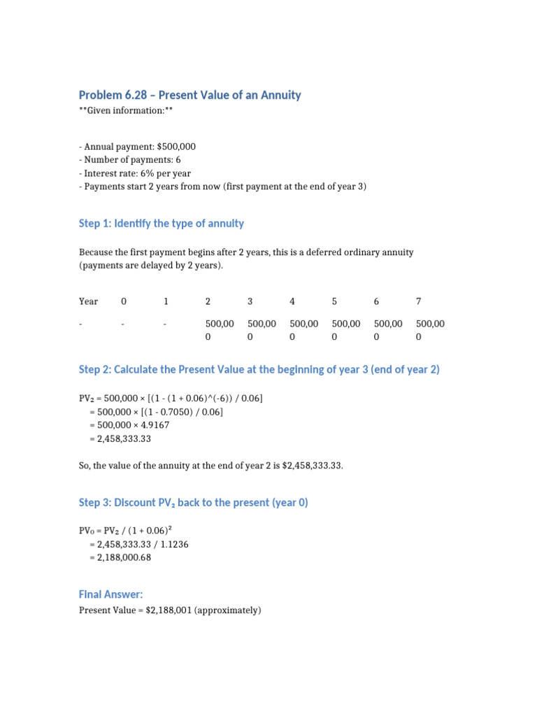 Problem 6.28 Present Value of An Annuity | PDF