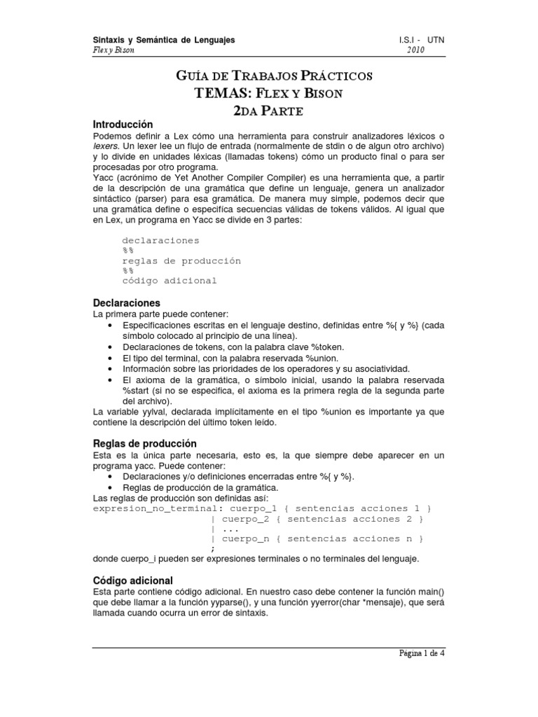 Guía Práctica de Flex y Bison | PDF | Analizando | Lenguaje de programación