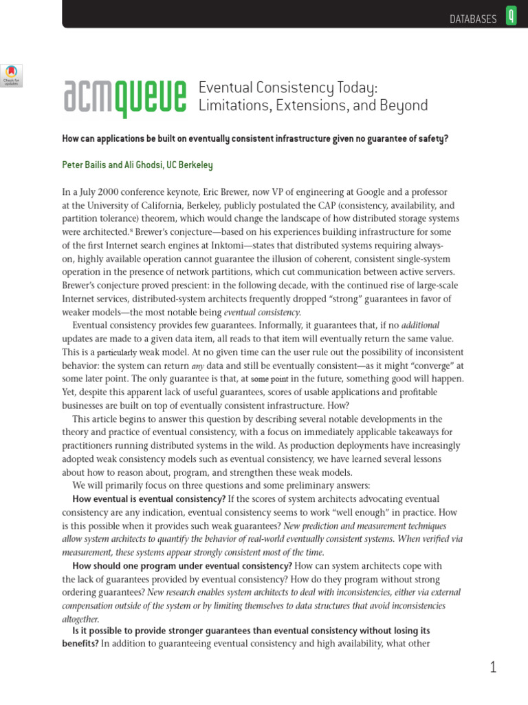 Eventual Consistency Today: Limitations, Extensions, and Beyond | PDF ...