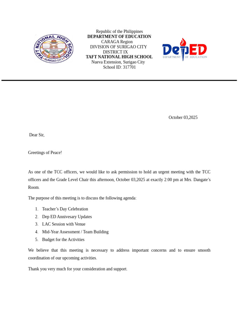 Urgent TCC Meeting Request | PDF