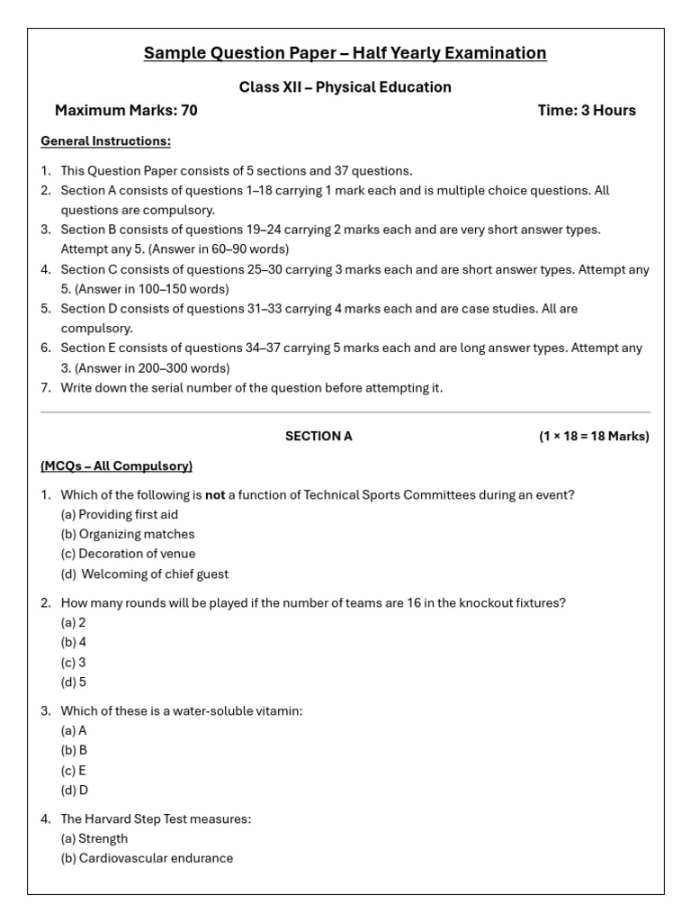 Class XII Physical Education Exam Paper | PDF | Motivation | Motivational
