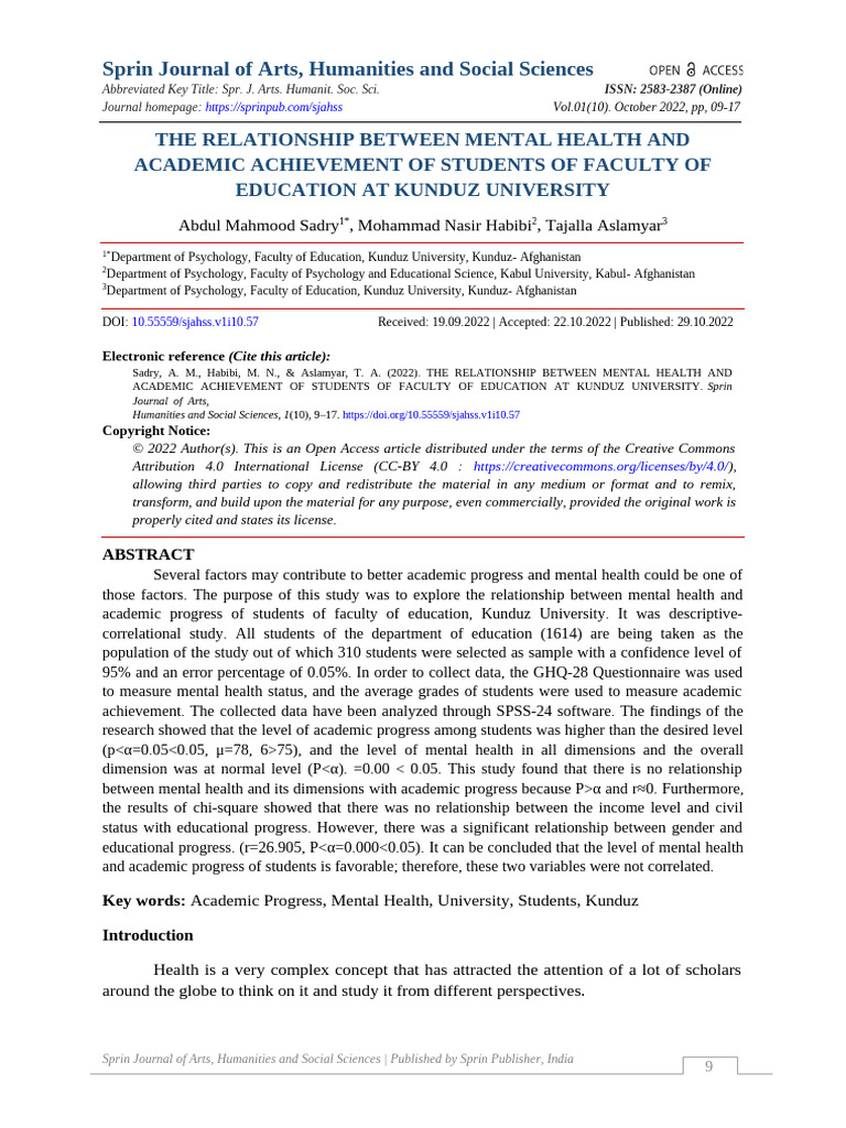 Mental Health and Academic Success in Students | PDF | Mental Health ...