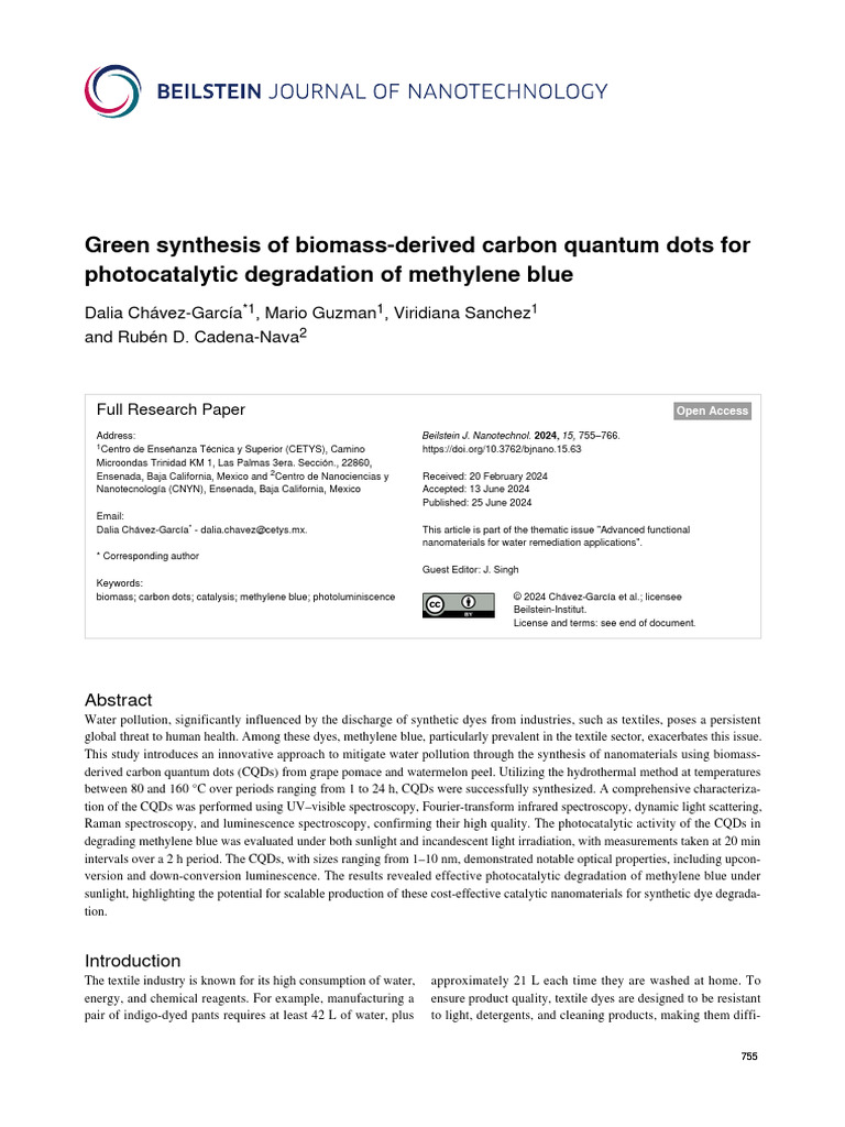 Green Synthesis of Biomass-Derived Carbon Quantum Dots For ...