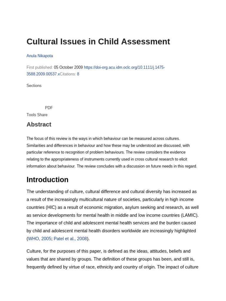 Cultural Factors in Child Behavior Assessment | PDF | Validity ...