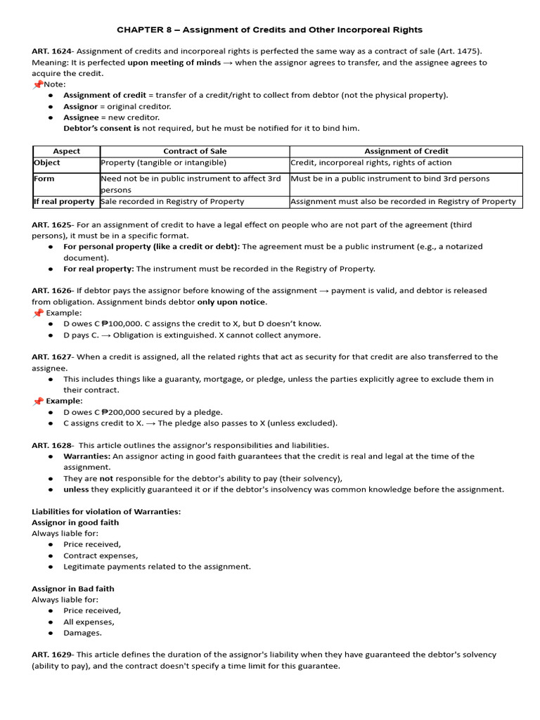 CHAPTER 8 - Assignment of Credits and Other Incorporeal Rights | PDF ...