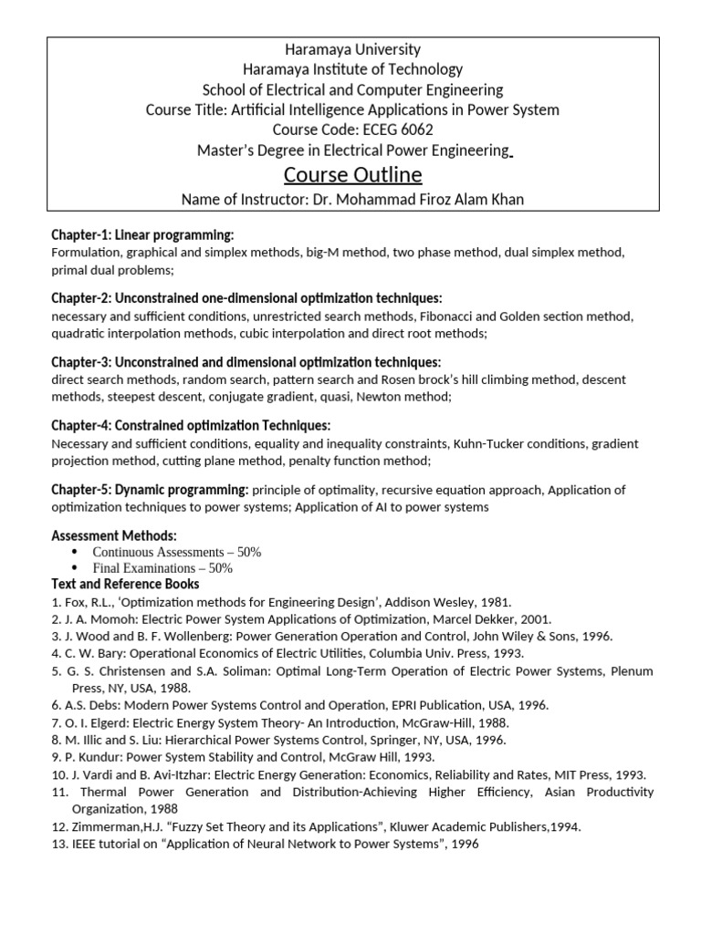 AI in Power Systems Optimization Course | PDF | Mathematical ...