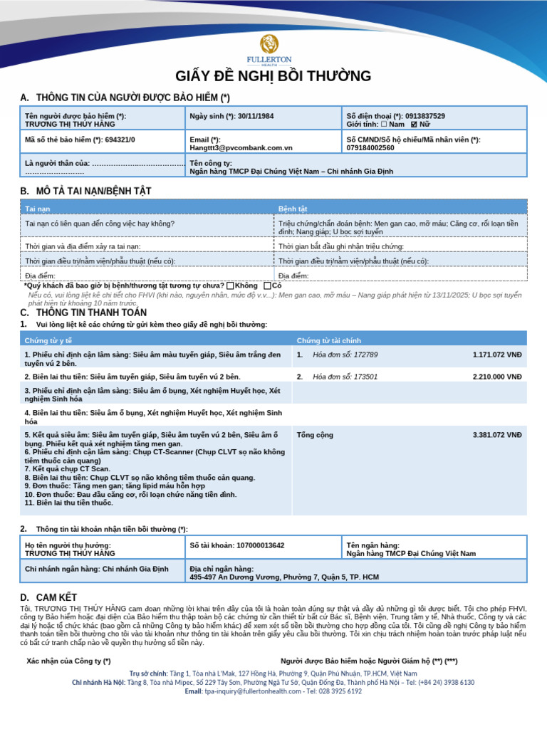 Fhvi - Claim Form (VN) | PDF