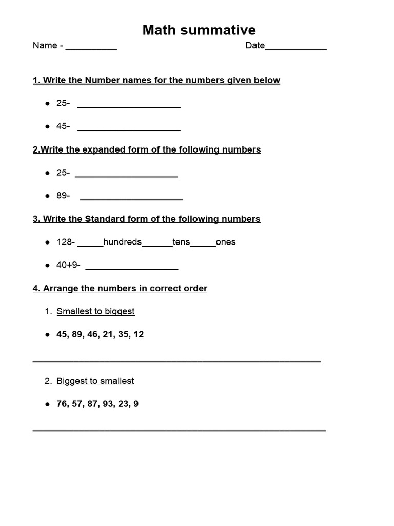 Toddle - Grade1 - Math Summative 25-26 | PDF