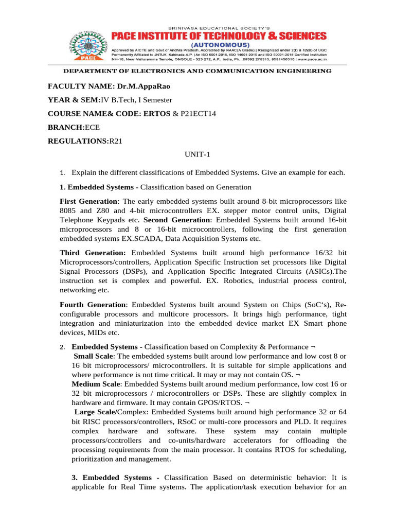 Classifications of Embedded Systems Explained | PDF | Embedded System ...