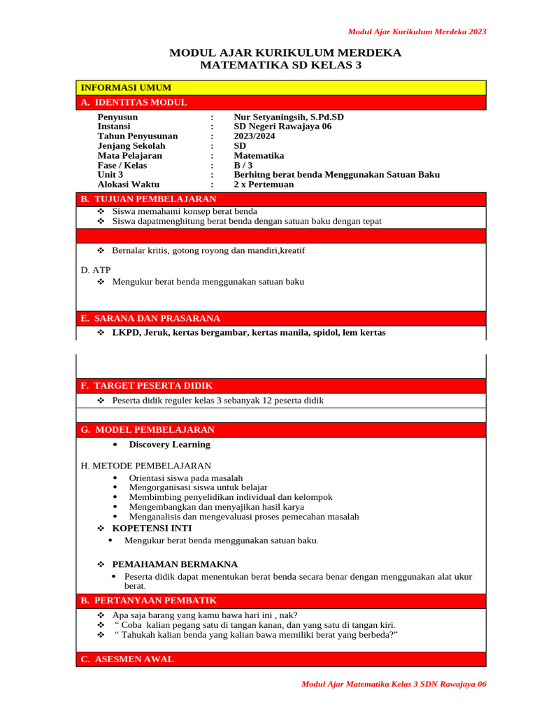 Modul Ajar Matematika Kelas 3 SD | PDF