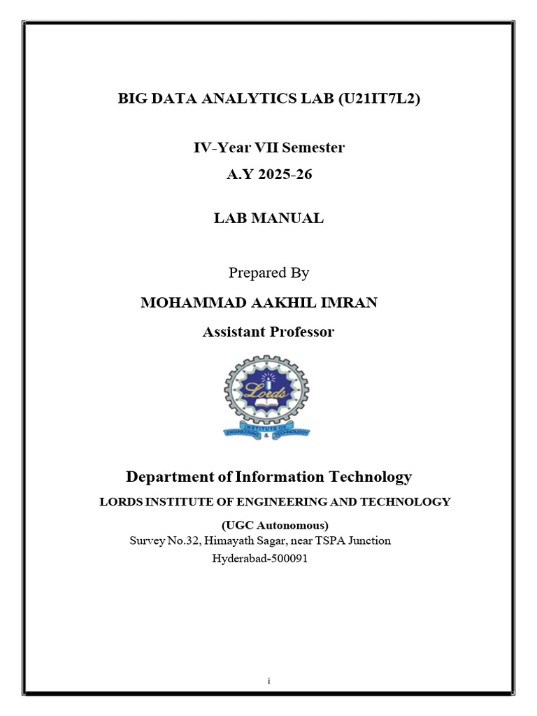 Big Data Analytics Lab Manual 2025-26 | PDF | Apache Hadoop | Map Reduce