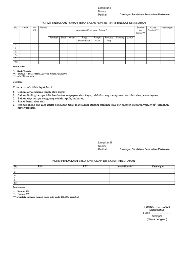 Formulir Pendataan RTLH Kelurahan | PDF