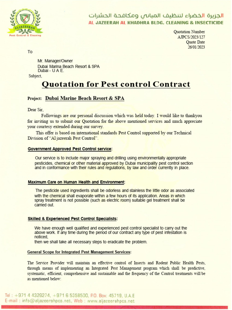 Pest Control Quotation for Dubai Marina | PDF | Pest Control | Pest ...