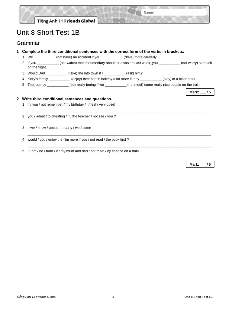 Unit 8 Grammar Test for 11th Grade | PDF | Linguistic Typology ...