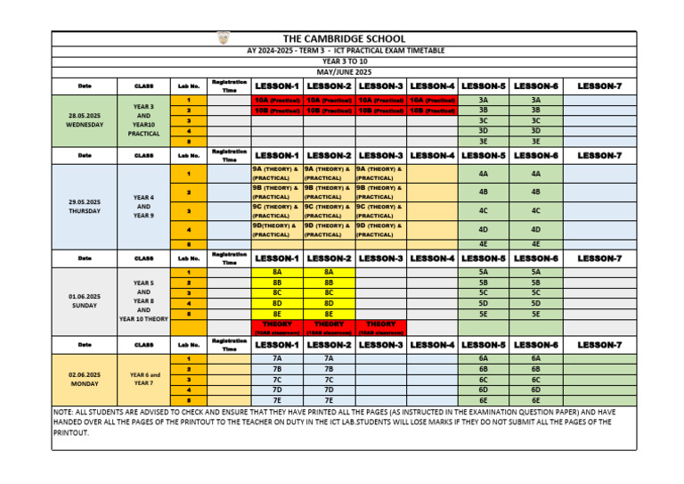 ICT Practical Exam Timetable 2025 | PDF