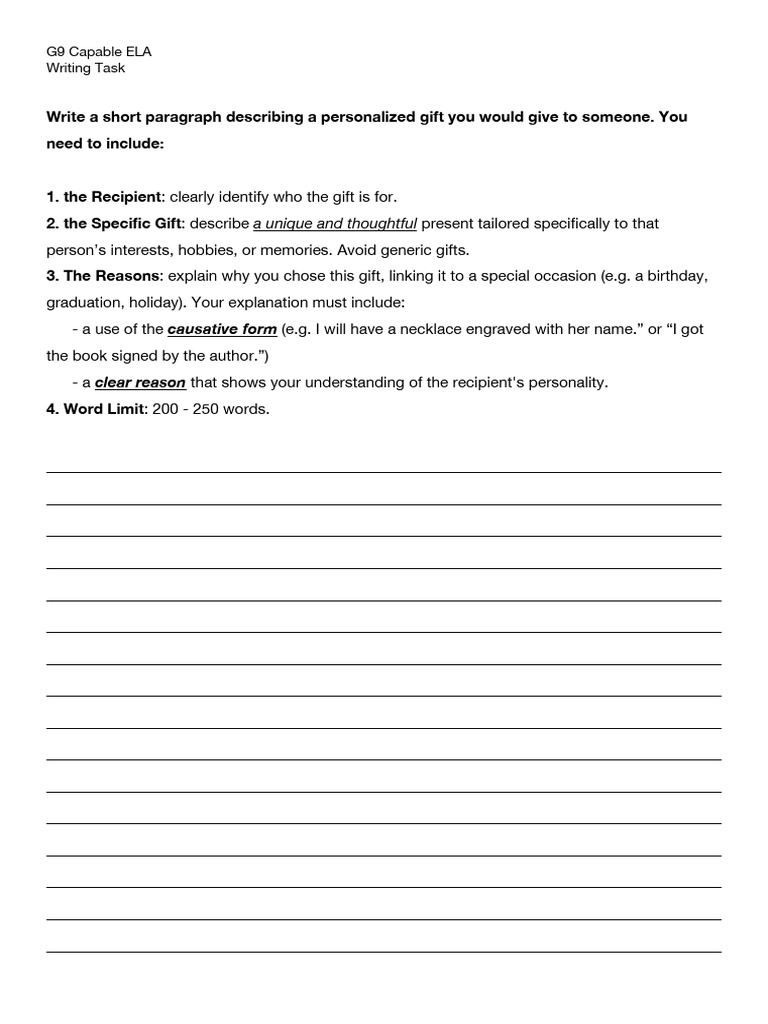 Personalized Gift Writing Task Guide | PDF