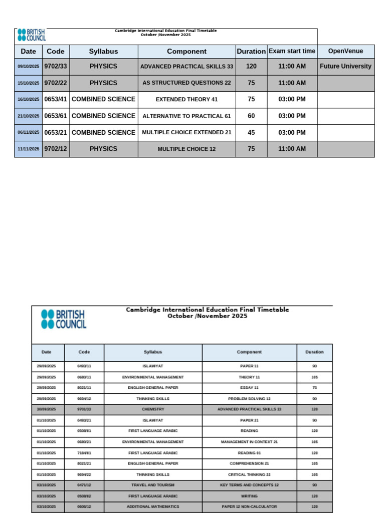 Cambridge Exam Timetable 2025 | PDF | Mathematics | Science