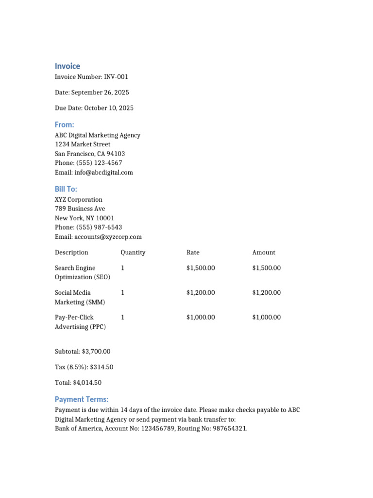 Sample Invoice Digital Marketing | PDF