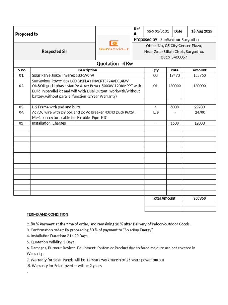 Solar Panel Quotation for 4kW System | PDF