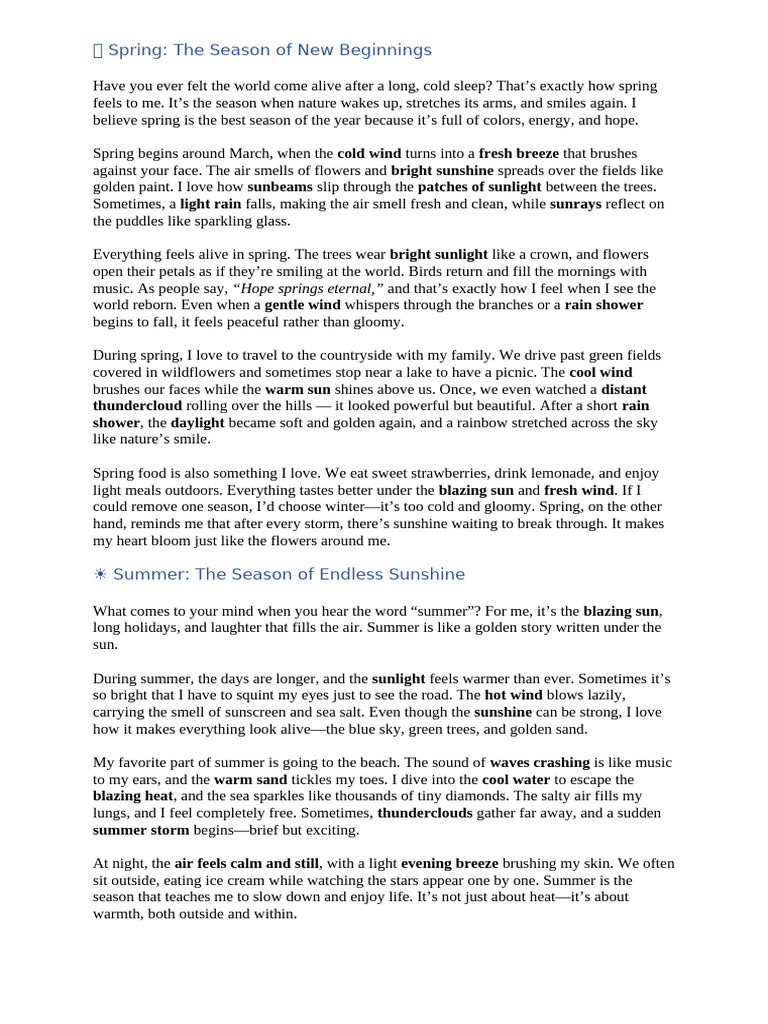 Spring's Awakening: Nature's Renewal | PDF | Jealousy | Narration
