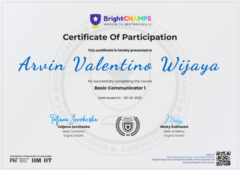 Basic Communicator 1 Completion Certificate | PDF