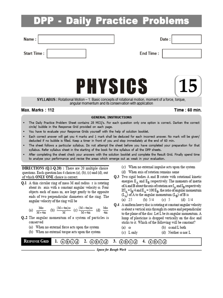 Rotational Motion Practice Problems | PDF | Rotation Around A Fixed ...