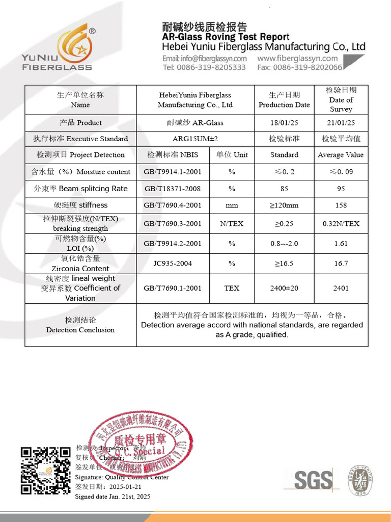 AR Glass Roving Tex 2400 Test Report (2025!09!17 17-48-34) | PDF