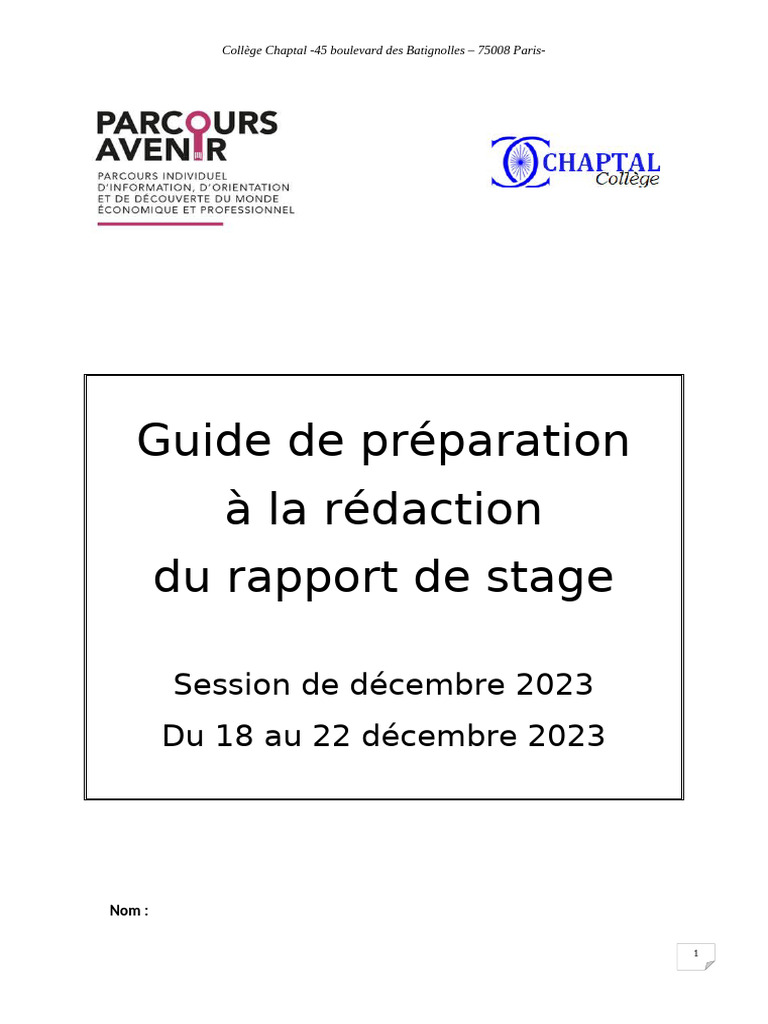 Guide de rédaction du rapport de stage | PDF | Business