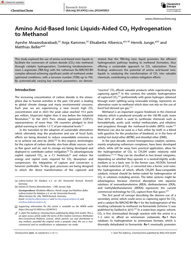 CO2 to Methanol via Amino Acid Ionic Liquids | PDF | Salt (Chemistry ...