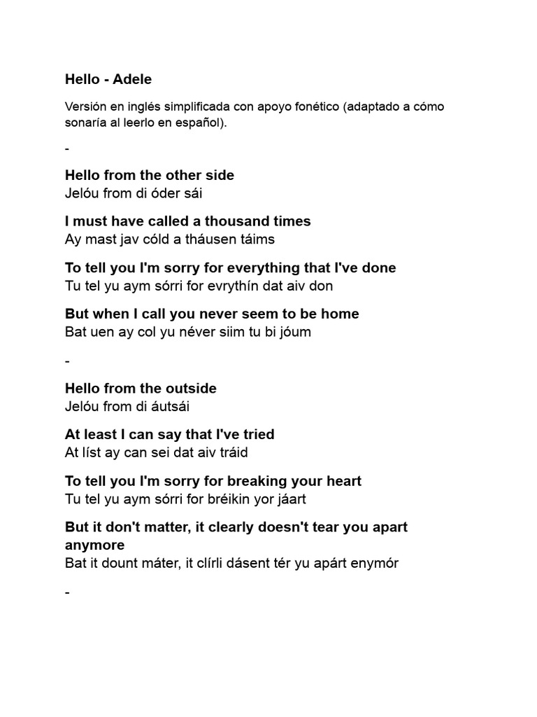 Hello - Adele | PDF