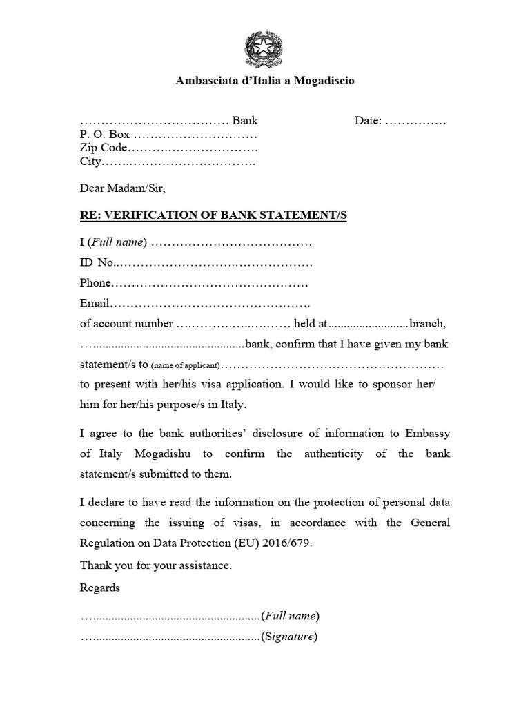 Bank Statement Verification for Visa | PDF