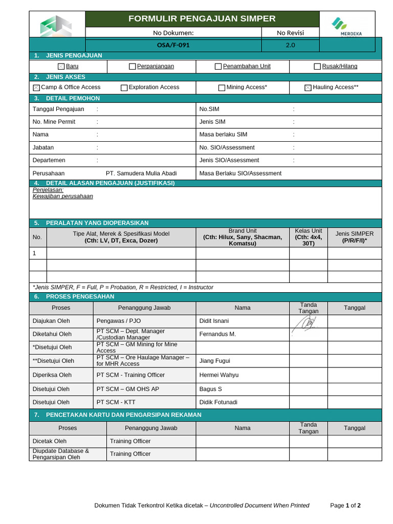 Panduan Pengajuan SIMPER PT SCM | PDF