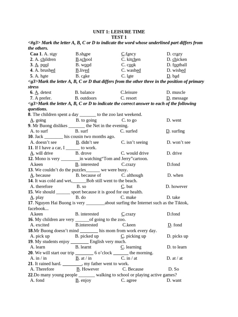 Leisure Time Activities Test | PDF