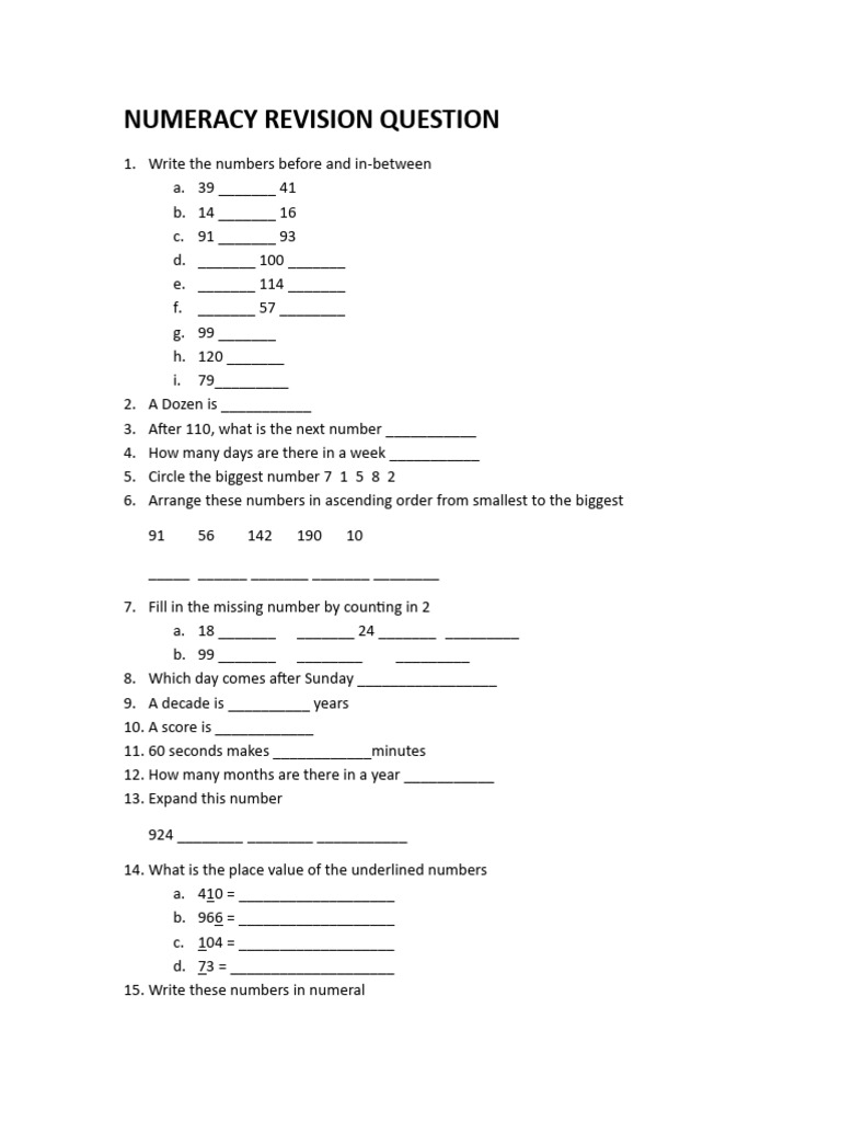 Numeracy Revision Question | PDF