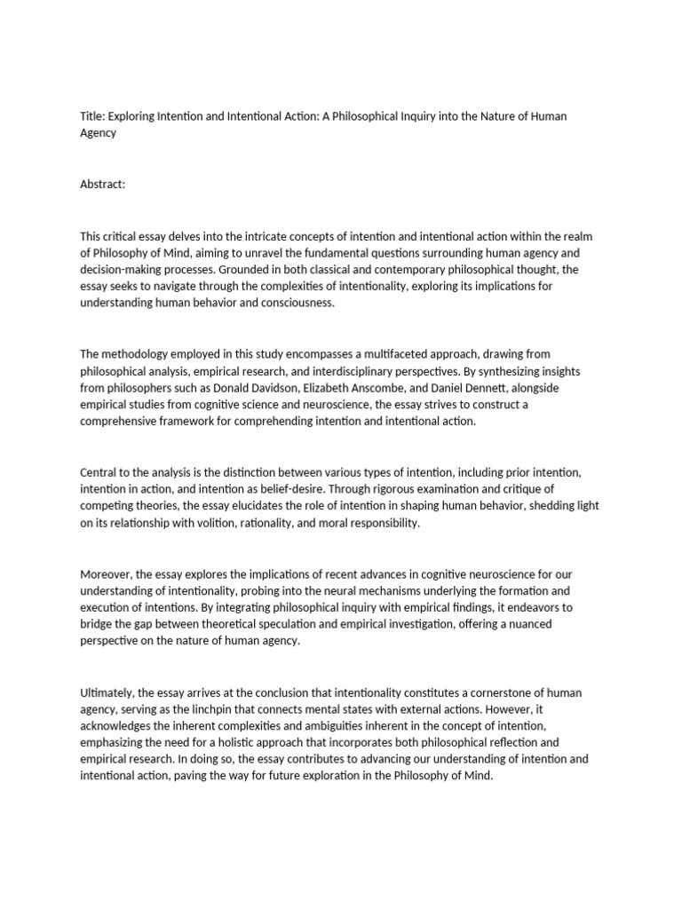 Intentionality and Intentional Action | PDF | Intention | Phenomenology ...