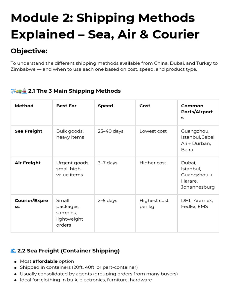 Shipping Methods from China, Dubai, Turkey to Zimbabwe | PDF | Cargo ...