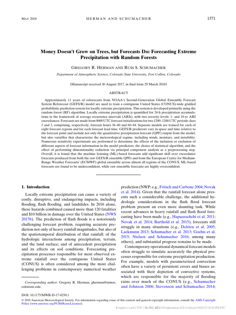 Extreme Precipitation Forecasting with Random Forests | PDF | Weather ...