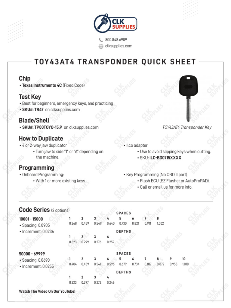 TOY43AT4 Quick Sheet | PDF