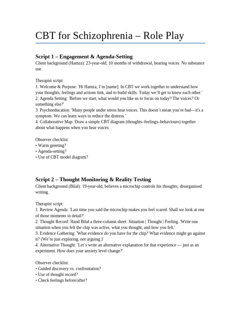 CBT Role Play for Schizophrenia Skills | PDF | Anxiety | Cognitive Behavioral Therapy